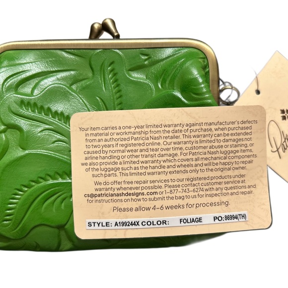 Patricia Nash Tooled Leather Foliage Green Kiss Lock Coin Purse NWT - Picture 5 of 8